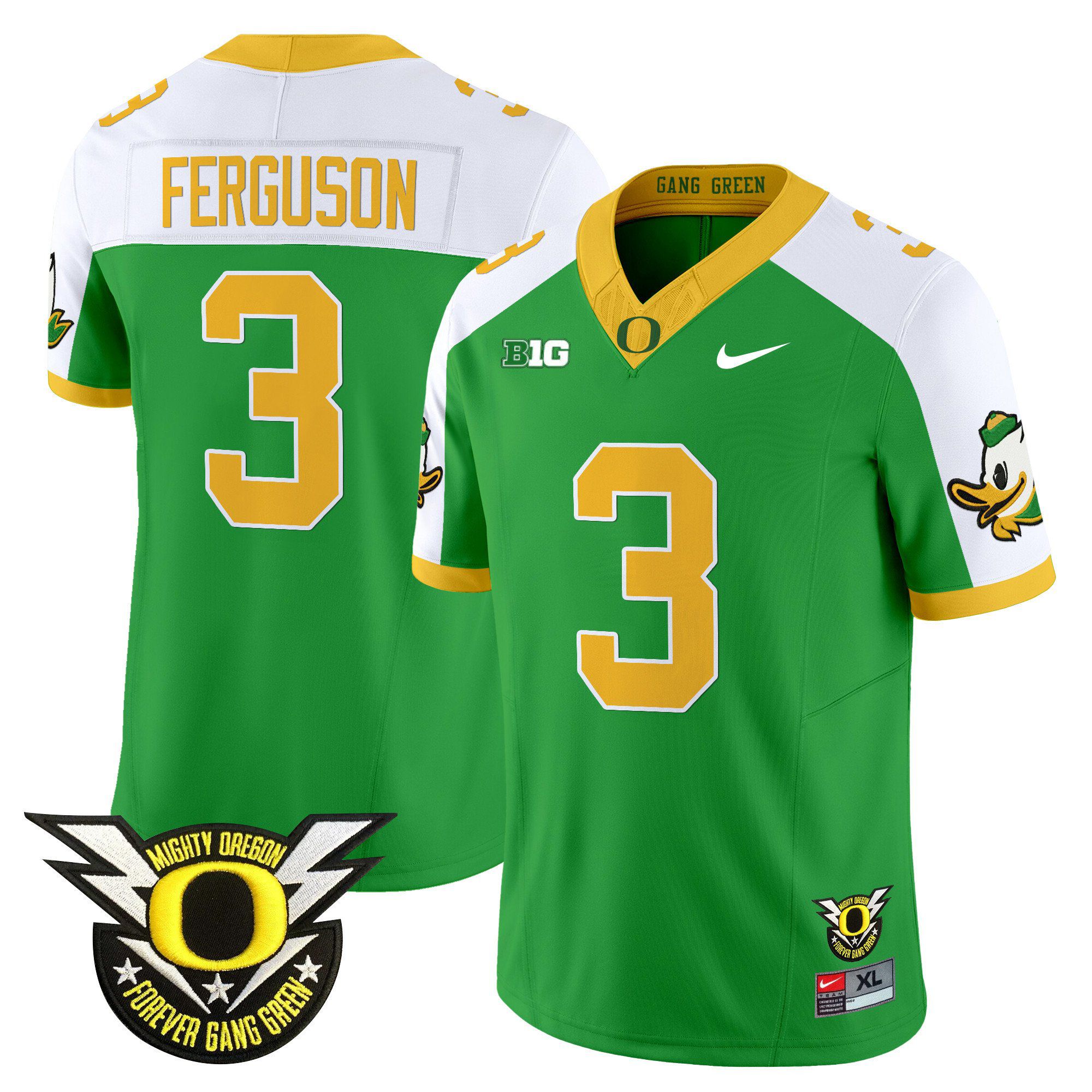 Men Oregon Ducks #3 Ferguson Green 2024 Nike Forever Gang Green & BIG Patch Vapor Limited NCAA Jersey style 1->ncaa teams->NCAA Jersey